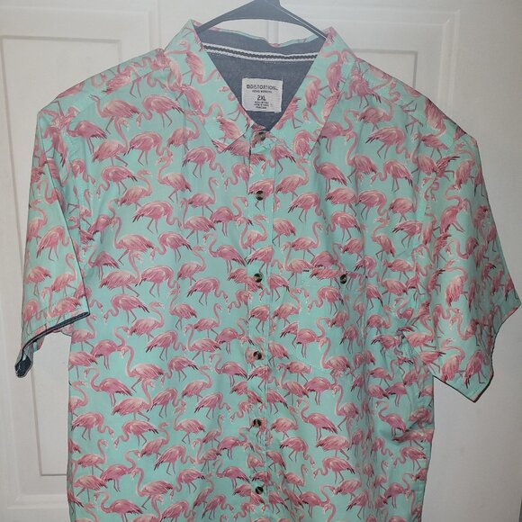 Distortion Other - Distortion Men's Shirt with Flamingos 2XL * Button-Down Short Sleeve Shirt